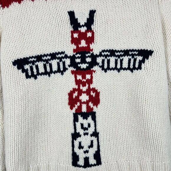 Lucky Brand Hand Knit Lambswool Aztec Totem Zip Cardigan Sweater Jacket Medium - Picture 6 of 9